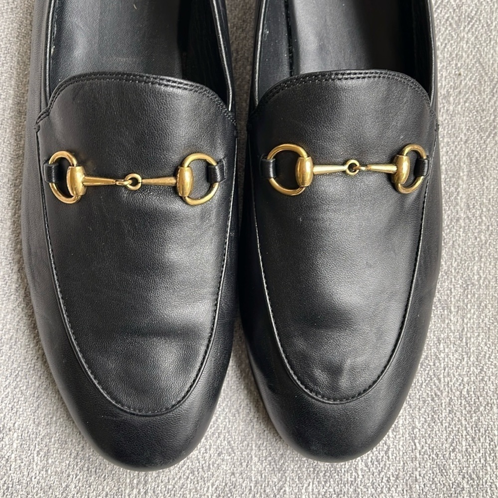 Gucci Brixton Black Leather Goldtone Horsebit Hardware Foldable Loafer Mule - Picture 3 of 15